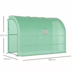 Outsunny Walk-In Lean to Greenhouse with Windows and Zippered Doors, 2 Tiers 6 Wired Shelves 300L x 150W x 213Hcm Green - 3