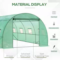 Outsunny Walk-in Polytunnel Greenhouse, Outdoor Garden Tunnel Greenhouse Tent with Zipped Roll-Up Door and 8 Mesh Windows, 6 x 3M - 4