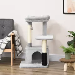 PawHut Cat Tree for Indoor Cats Climbing Tower Kitten Scratch Post Activity Center Kitten, Grey - 9