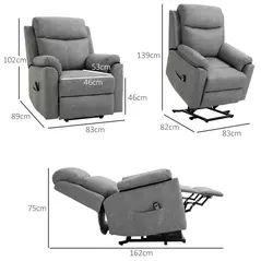 HOMCOM Faux Leather 70° Electric Riser Recliner Chair - Grey - 3