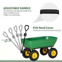 Outsunny 125 Litre Large Garden Cart Heavy Duty 4 Wheel Trolley Dump Wheelbarrow Tipping Truck Trailer - Green - 6