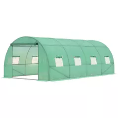 Outsunny Walk-in Polytunnel Greenhouse, Outdoor Garden Tunnel Greenhouse Tent with Zipped Roll-Up Door and 8 Mesh Windows, 6 x 3M - 1
