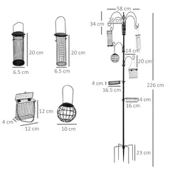 Pawhut Bird Feeding Station Kit, Wild Bird Feeder Pole with 6 Hooks, 4 Hanging Feeders for Peanuts, Seed, Fat Balls, for Garden, Outdoor, Black - 3