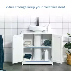 kleankin Under Sink Bathroom Cabinet, Freestanding Under Sink Cabinet with 2 Doors and Adjustable Shelf for Basin without or with Pedestal, White - 4