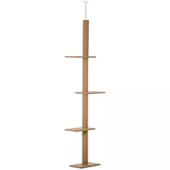 PawHut 260cm Floor To Ceiling Cat Tree for Indoor Cats w/ Three Platforms Activity Centre - Brown - 1