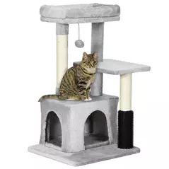 PawHut Cat Tree for Indoor Cats Climbing Tower Kitten Scratch Post Activity Center Kitten, Grey - 1