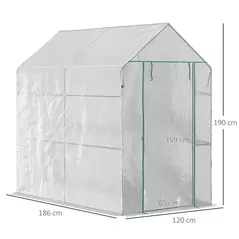 Outsunny Walk In Greenhouse with 2-Tier Shelves, Roll up Zip Panel Door, Garden Polytunnel Steeple Grow House for Outdoor, 6 x 4 x 6ft White - 3