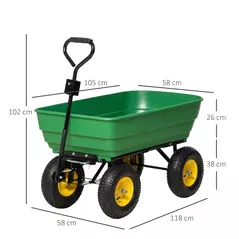 Outsunny 125 Litre Large Garden Cart Heavy Duty 4 Wheel Trolley Dump Wheelbarrow Tipping Truck Trailer - Green - 3