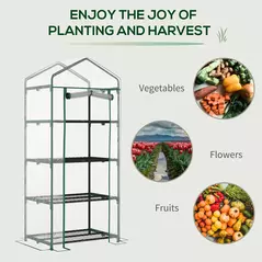 Outsunny 4 Tiers Mini Portable Greenhouse Compact Plant Grow Shed Metal Frame Transparent Clear Cover 160H x 70L x 50Wcm - 7