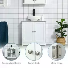 kleankin Under Sink Bathroom Cabinet, Freestanding Under Sink Cabinet with 2 Doors and Adjustable Shelf for Basin without or with Pedestal, White - 7