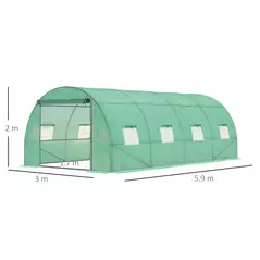 Outsunny Walk-in Polytunnel Greenhouse, Outdoor Garden Tunnel Greenhouse Tent with Zipped Roll-Up Door and 8 Mesh Windows, 6 x 3M - 3