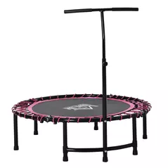 HOMCOM Mini Round Steel Frame Trampoline w/ Adjustable Handle, Pink - 1
