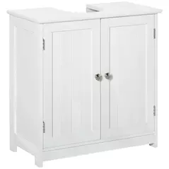 kleankin Under Sink Bathroom Cabinet, Freestanding Under Sink Cabinet with 2 Doors and Adjustable Shelf for Basin without or with Pedestal, White - 1