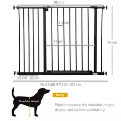PawHut Dog Gate Pet Safety Gate Stair Barrier Pressure Fit Adjustable 76-82/86-97/101-107 cm, Black - 3