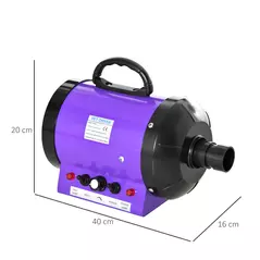 PawHut Dog Hair Dryer Pet Grooming Blaster Dryer Blower Adjustable Temperature Speed with 2.1M Flexible Hose 3 Nozzles - Purple - 3