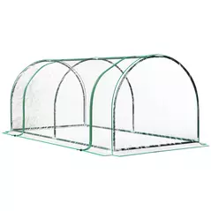Outsunny Tunnel Greenhouse Green Grow House for Garden Outdoor, Steel Frame, PVC Cover, Transparent, 200 x 100 x 80cm - 1