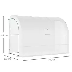 Outsunny Outdoor Walk-In Greenhouse, Plant Nursery with Zippered Doors, PE Cover and 3-Tier Shelves, White, 300 x 150 x 213 cm - 3
