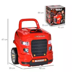 HOMCOM Kids Truck Engine Toy Set, Toddler Educational Car Service Station Playset, Take Apart Workshop, w/ RC Car Key, Steering wheel, Horn, Light, for 3-5 Years Old Red - 3