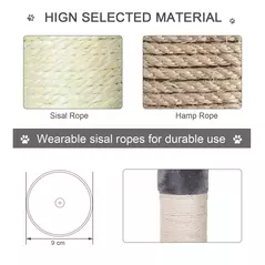 PawHut Floor to Ceiling Cat Tree 230-260cm Height Adjustable, 5-Tier Cat Tower with Scratching Posts, Hammock, Perches, Climbing Activity Centre for Indoor Kittens Playing and Relaxing, Grey - 6