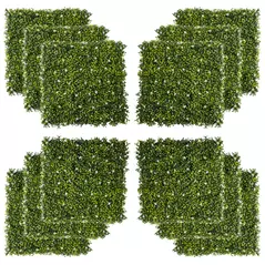 Outsunny 12PCS Artificial Boxwood Wall Panels 50cm x 50cm Grass Privacy Fence Screen Faux Hedge Greenery Backdrop Encrypted Milan Grass with White Flowers for Home Garden Backyard Balcony - 1