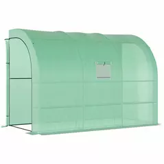 Outsunny Walk-In Lean to Greenhouse with Windows and Zippered Doors, 2 Tiers 6 Wired Shelves 300L x 150W x 213Hcm Green - 1