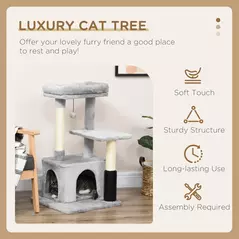 PawHut Cat Tree for Indoor Cats Climbing Tower Kitten Scratch Post Activity Center Kitten, Grey - 4