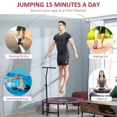 HOMCOM Mini Round Steel Frame Trampoline w/ Adjustable Handle, Pink - 4