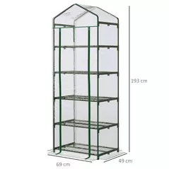 Outsunny 5 Tier Mini Greenhouse, Small Walk-in Greenhouse with Reinforced Plastic Cover, Garden Grow House with Roll Up Door and Shelves, 69 x 49 x 193cm, Green - 3