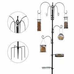 Pawhut Bird Feeding Station Kit, Wild Bird Feeder Pole with 6 Hooks, 4 Hanging Feeders for Peanuts, Seed, Fat Balls, for Garden, Outdoor, Black - 1