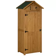 Outsunny Garden Shed Wood Outdoor Garden Tool Storage Unit with 3 Detachable Shelves, 77 x 54.2 x 179cm,  Brown - 1