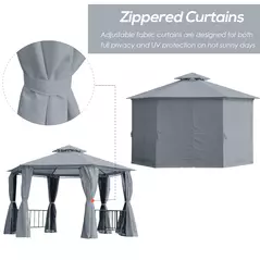 Outsunny 3 x 3(m) Hexagon Gazebo Patio Canopy Party Tent Outdoor Garden Shelter w/ 2 Tier Roof & Side Panel - Grey - 7