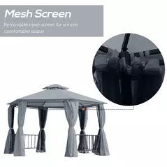 Outsunny 3 x 3(m) Hexagon Gazebo Patio Canopy Party Tent Outdoor Garden Shelter w/ 2 Tier Roof & Side Panel - Grey - 6