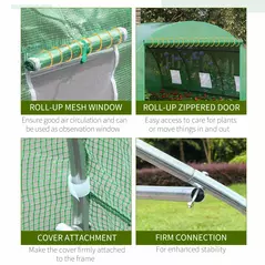 Outsunny Walk-in Polytunnel Greenhouse, Outdoor Garden Tunnel Greenhouse Tent with Zipped Roll-Up Door and 6 Mesh Windows, 4 x 3M - 6