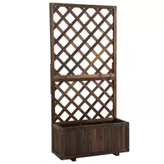 Outsunny Garden Planter with Trellis, 45L Raised Bed for Climbing Plants, Vines, Flowers, Outdoor Planter Box for Patio, 72.5 x 31.5 x 149.5 cm, Carbonised Finish - 1