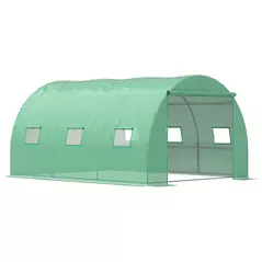 Outsunny Walk-in Polytunnel Greenhouse, Outdoor Garden Tunnel Greenhouse Tent with Zipped Roll-Up Door and 6 Mesh Windows, 4 x 3M - 1