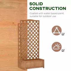 Outsunny 53L Garden Wooden Planter Box with Trellis Free Standing Flower Raised Bed with Lattice for Climbing Plants, 76cm x 36cm x 170cm, Brown - 7