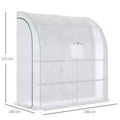 Outsunny Walk-In Lean to Wall Greenhouse with Windows and Doors, Outdoor Green House with 3 Tiers 4 Wired Shelves, 200L x 100W x 215Hcm, White - 3