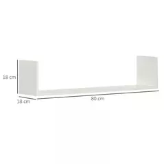 HOMCOM Set of 3 Wooden U-Shaped Floating Shelves Set, 80cm Wall Mounted Hanging Bookshelf, CD DVD Storage Display for Bedroom Living Room Kitchen, White - 3