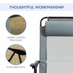 Outsunny Set of 2 Portable Folding Recliner Outdoor Patio Adjustable Backrest, Grey - 6