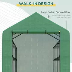Outsunny Walk-in Greenhouse with 4 Tier 24 Shelves, Portable Grow House with Roll-up Zipped Door, 244 x 180 x 210cm, Green - 5