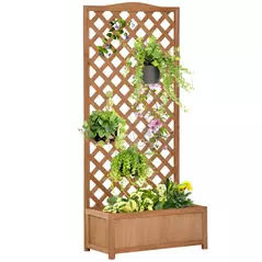 Outsunny 53L Garden Wooden Planter Box with Trellis Free Standing Flower Raised Bed with Lattice for Climbing Plants, 76cm x 36cm x 170cm, Brown - 1