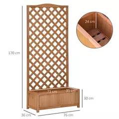 Outsunny 53L Garden Wooden Planter Box with Trellis Free Standing Flower Raised Bed with Lattice for Climbing Plants, 76cm x 36cm x 170cm, Brown - 3