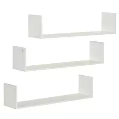 HOMCOM Set of 3 Wooden U-Shaped Floating Shelves Set, 80cm Wall Mounted Hanging Bookshelf, CD DVD Storage Display for Bedroom Living Room Kitchen, White - 2