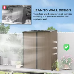 Outsunny 5.3 x 3.1ft Corrugated Steel Garden Shed - Brown - 6