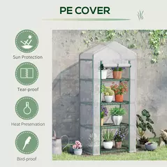 Outsunny 4 Tier Mini Greenhouse, Portable Compact Green House with Steel Frame, PE Cover, Roll-up Door, 70 x 50 x 160 cm, White - 5