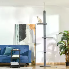 PawHut 260cm Floor To Ceiling Cat Tree for Indoor Cats w/ Three Platforms Activity Centre - Grey - 2