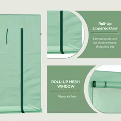 Outsunny Small Walk-in Garden Greenhouse with Steel Frame, Large Roll-up Door and Windows, 200Lx76Wx168Hcm, Green - 5