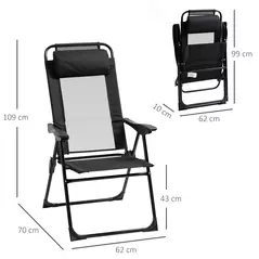 Outsunny Set of 2 Portable Folding Recliner Metal Outdoor Patio Chaise Lounge Chairs with Adjustable Backrest, Black - 3