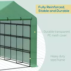 Outsunny Walk-in Greenhouse with 4 Tier 24 Shelves, Portable Grow House with Roll-up Zipped Door, 244 x 180 x 210cm, Green - 6