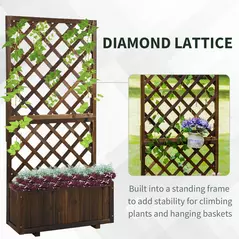 Outsunny Garden Planter with Trellis, 45L Raised Bed for Climbing Plants, Vines, Flowers, Outdoor Planter Box for Patio, 72.5 x 31.5 x 149.5 cm, Carbonised Finish - 4